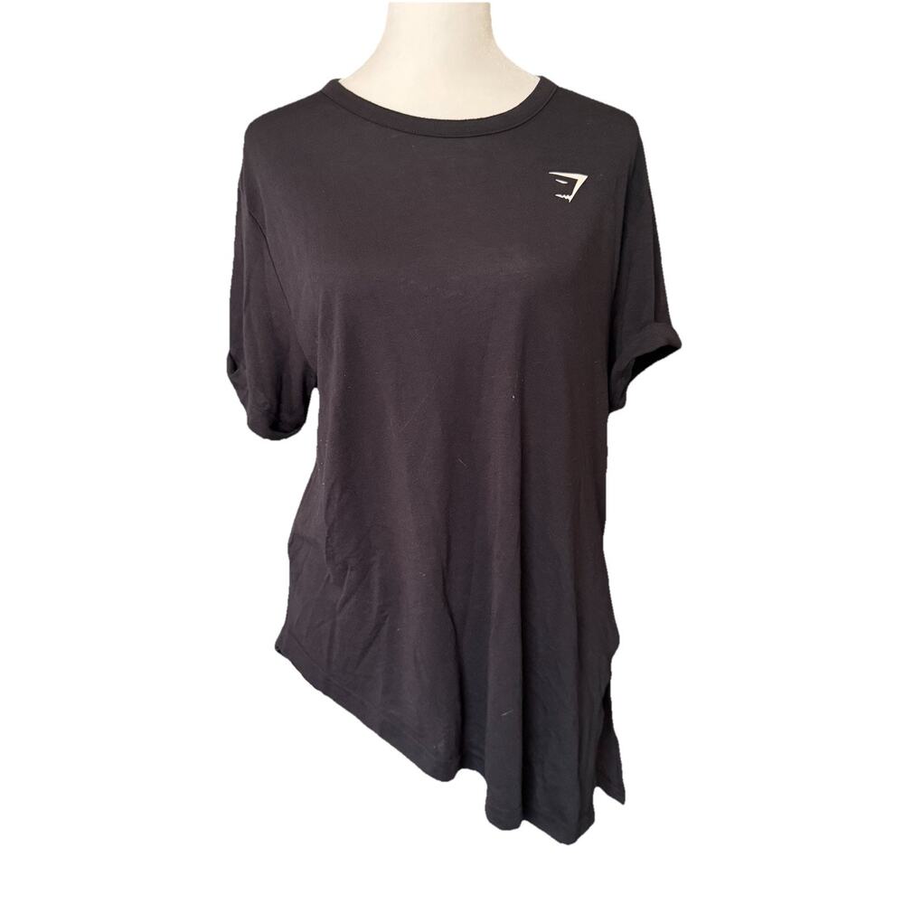 Gymshark Large Essential Tee Asymmetrical Split Side Knot Tie Black T-Shirt Top - Picture 7 of 8